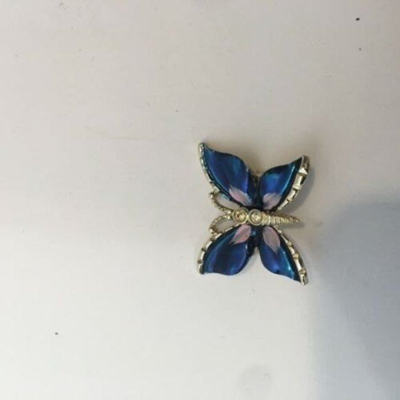 Beautiful BLUE BUTTERFLY BROOCH Lapel‎ PIN Enamel  Rhinestone Gold Tone Jewelry - Picture 5 of 8